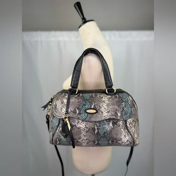 Tahari Leather Snake Print Satchel - Picture 1 of 9